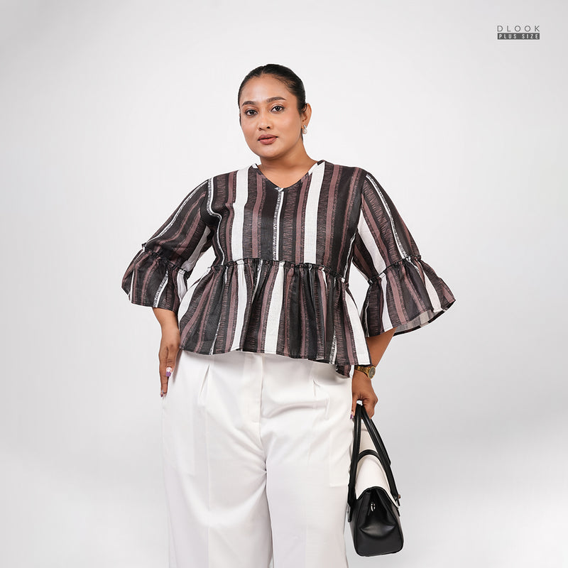 CLASSIC LINE PEPLUM TOP - BROWN