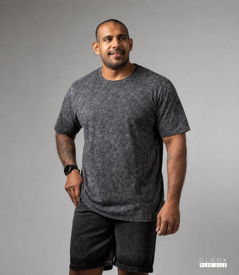 MEN'S CREW T SHIRT ACID WASH-BLACK