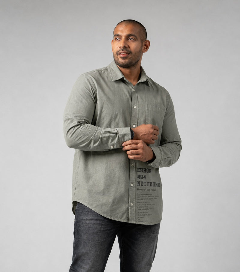 MEN'S LONG SLEEVE PRINTED SHIRT- GREEN