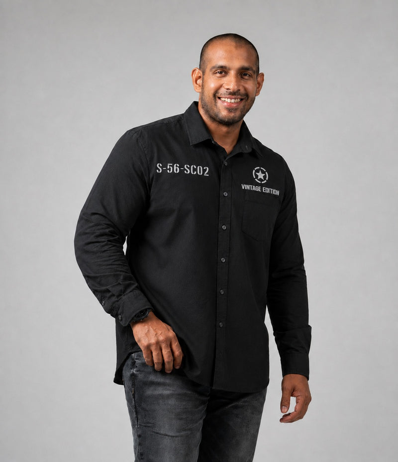 MEN'S LONG SLEEVE PRINTED SHIRT- BLACK