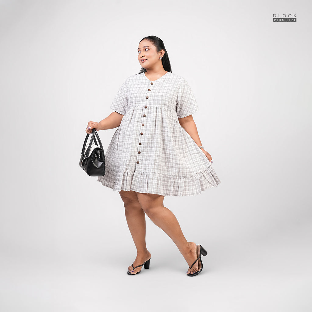 GRACE CHECK LINEN PLUS SIZE DRESS-BROWN