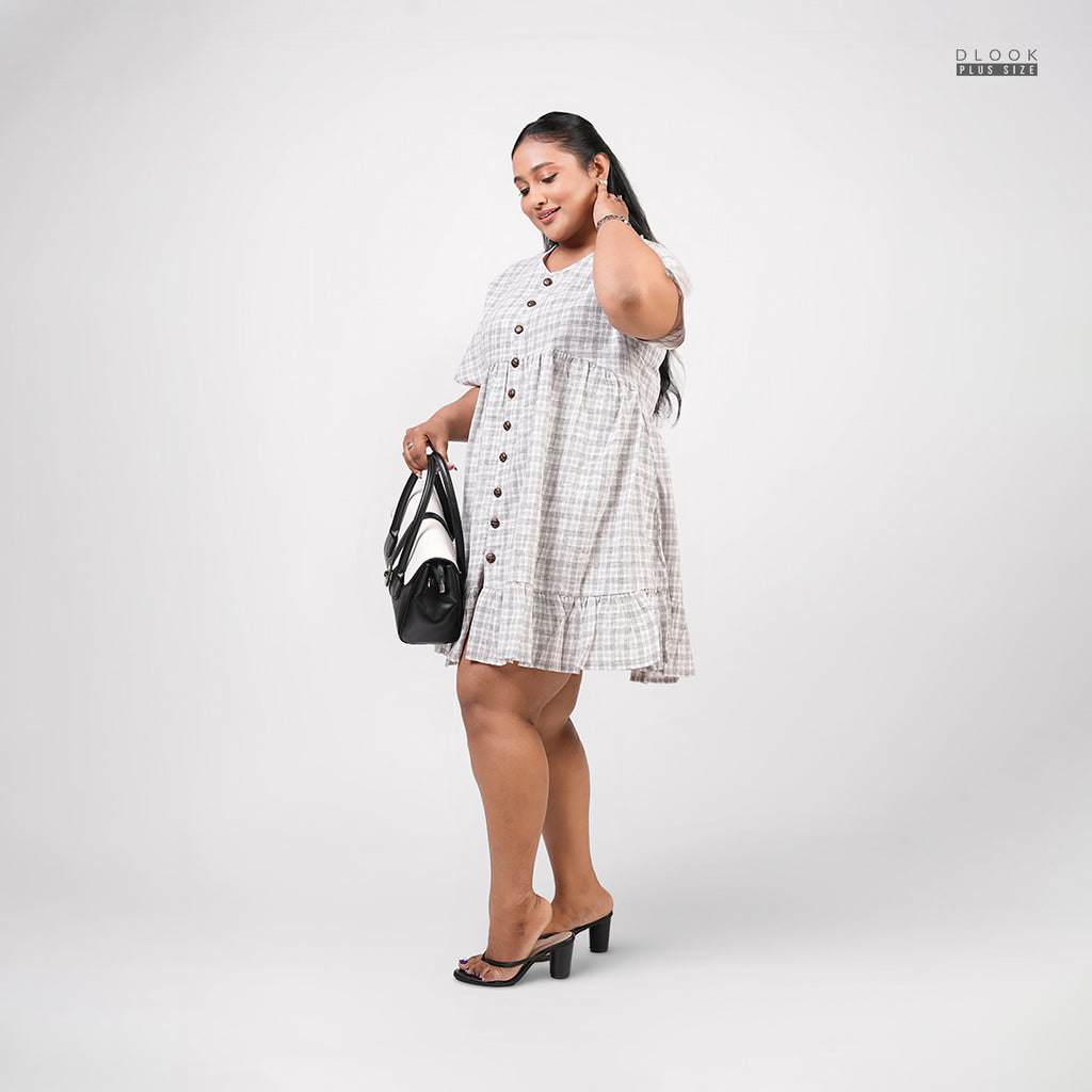 GRACE CHECK LINEN PLUS SIZE DRESS-BROWN
