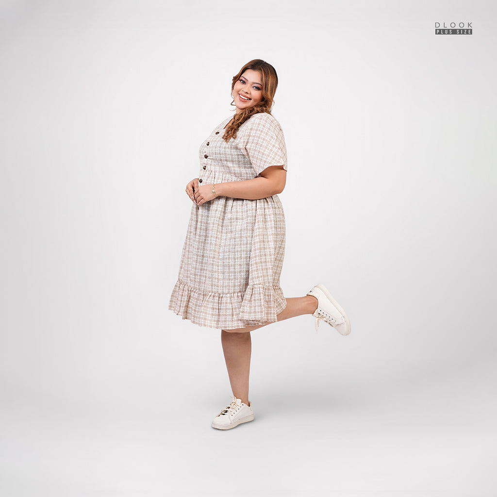 GRACE CHECK LINEN PLUS SIZE DRESS-GREY