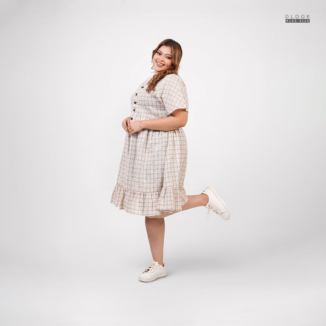 GRACE CHECK LINEN PLUS SIZE DRESS-GREY