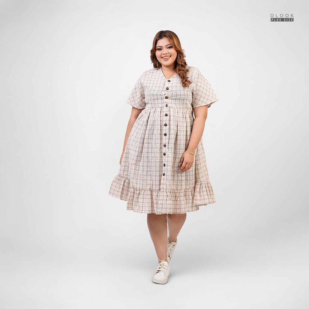GRACE CHECK LINEN PLUS SIZE DRESS-GREY