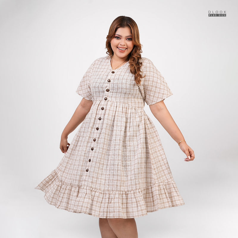 GRACE CHECK LINEN PLUS SIZE DRESS-GREY