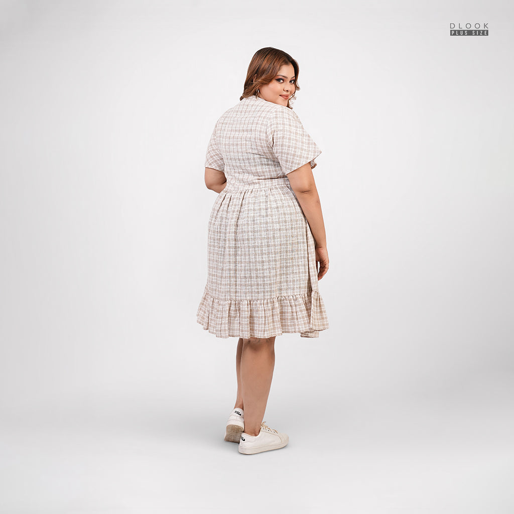 GRACE CHECK LINEN PLUS SIZE DRESS-GREY