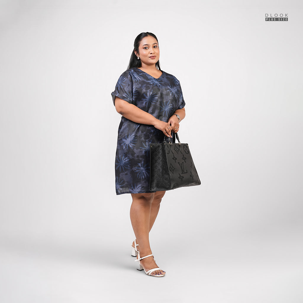 EVERYDAY TROPICAL PLUS SIZE DRESS-BLUE