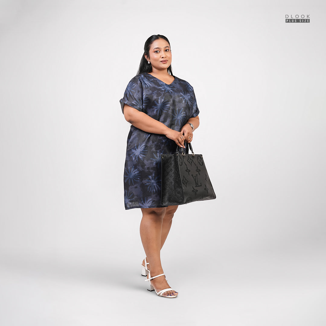 EVERYDAY TROPICAL PLUS SIZE DRESS-BLUE