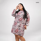 PRINTED LONG SLEEVE SHORT DRESS-PINK