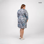PRINTED LONG SLEEVE SHORT DRESS-BLUE