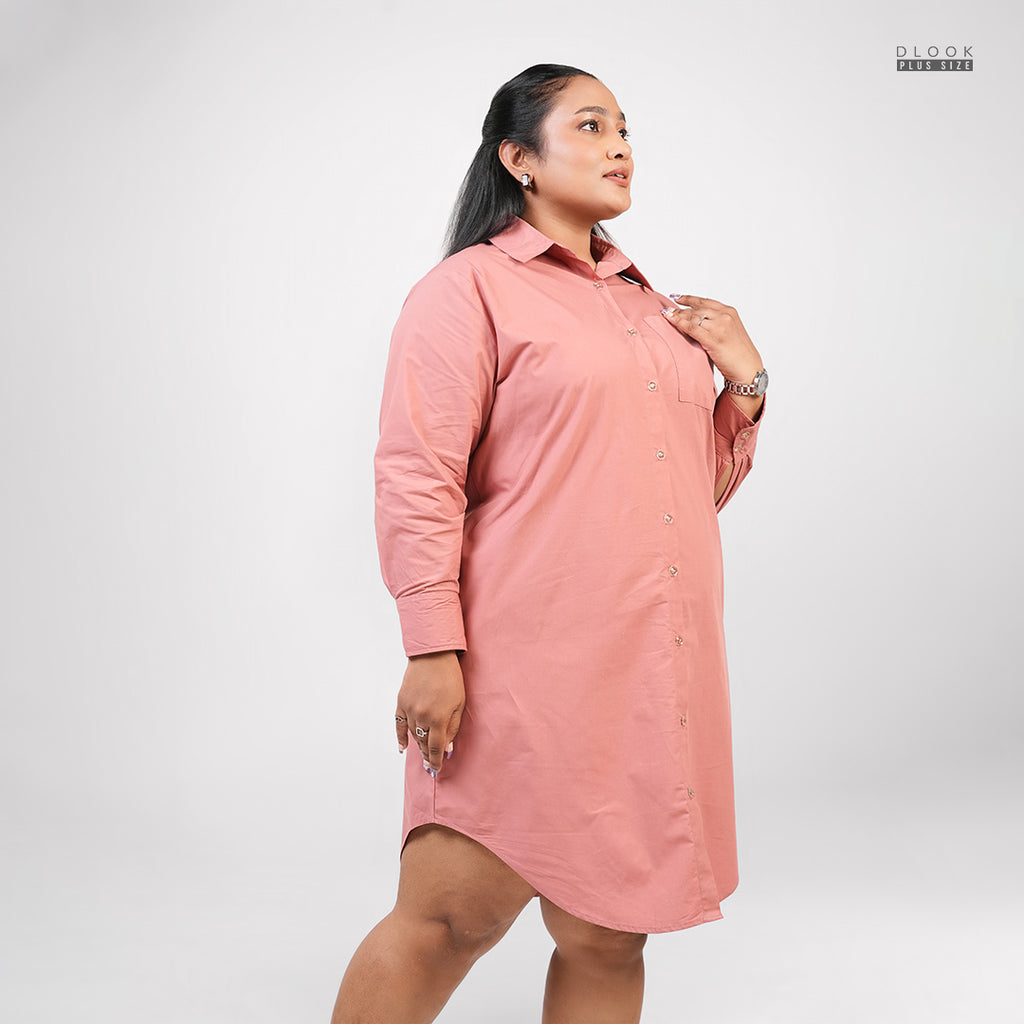 FRONT BUTTON SHIRT DRESS PINK