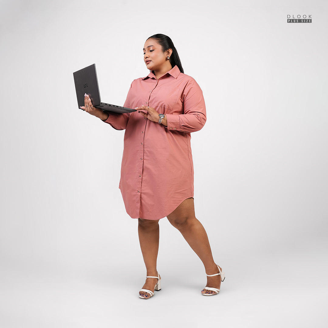 FRONT BUTTON SHIRT DRESS PINK