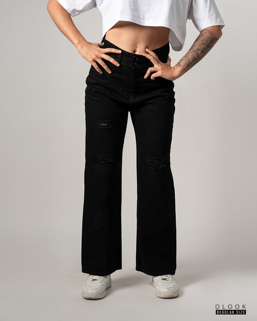 Black Distressed Slim-Fit Denim