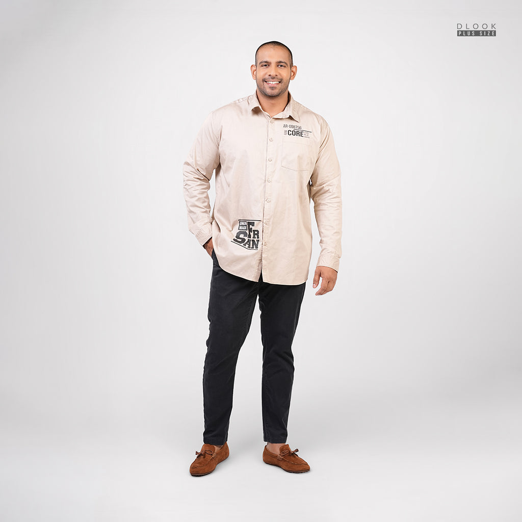 MEN'S  LONG SLEEVE PRINTED SHIRT- BEIGE