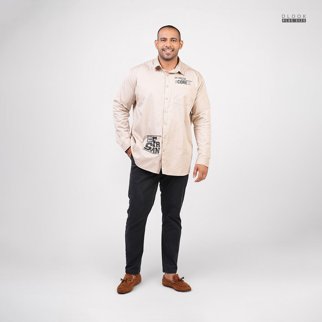 MEN'S  LONG SLEEVE PRINTED SHIRT- BEIGE