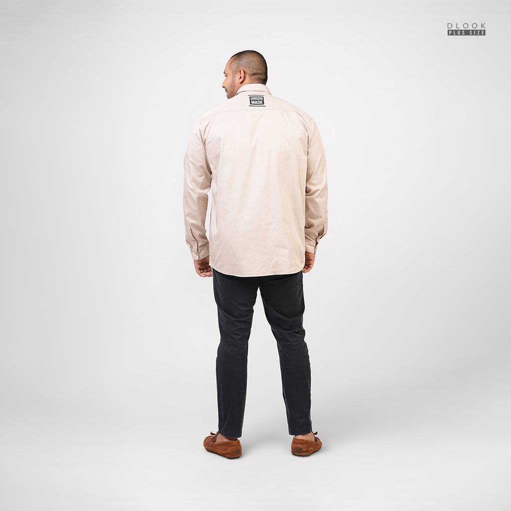 MEN'S  LONG SLEEVE PRINTED SHIRT- BEIGE