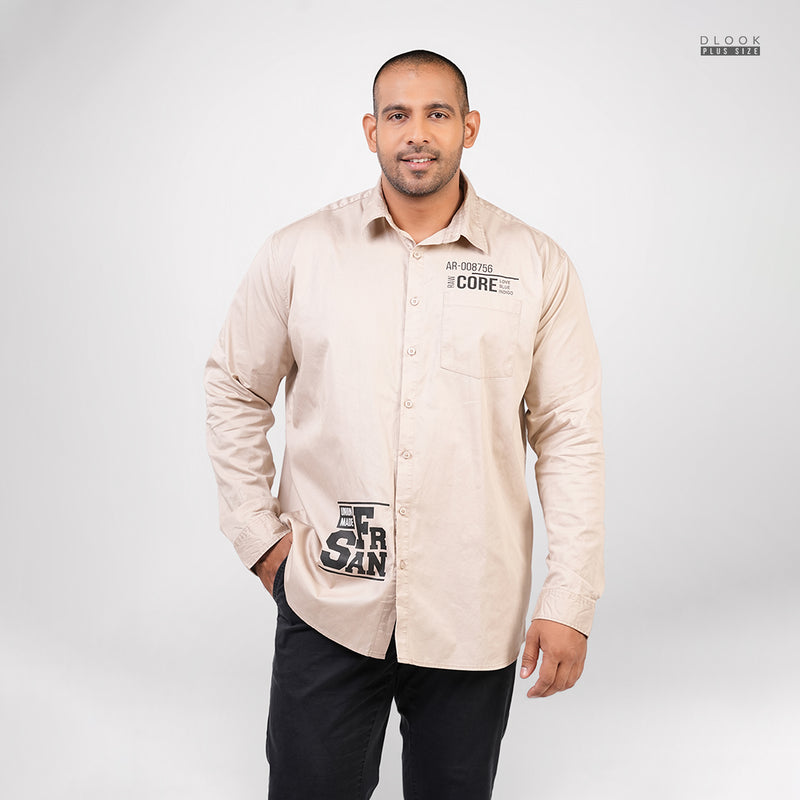 MEN'S  LONG SLEEVE PRINTED SHIRT- BEIGE