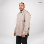 MEN LONG SLEEVE PRINTED SHIRT- DARK BEIGE