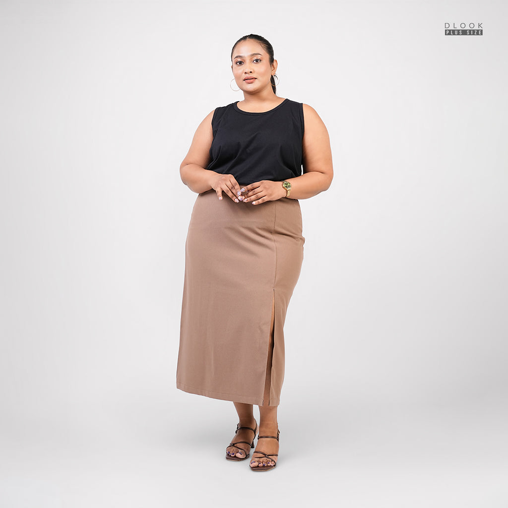 THE CLASSIC SPLIT SKIRT - BROWN