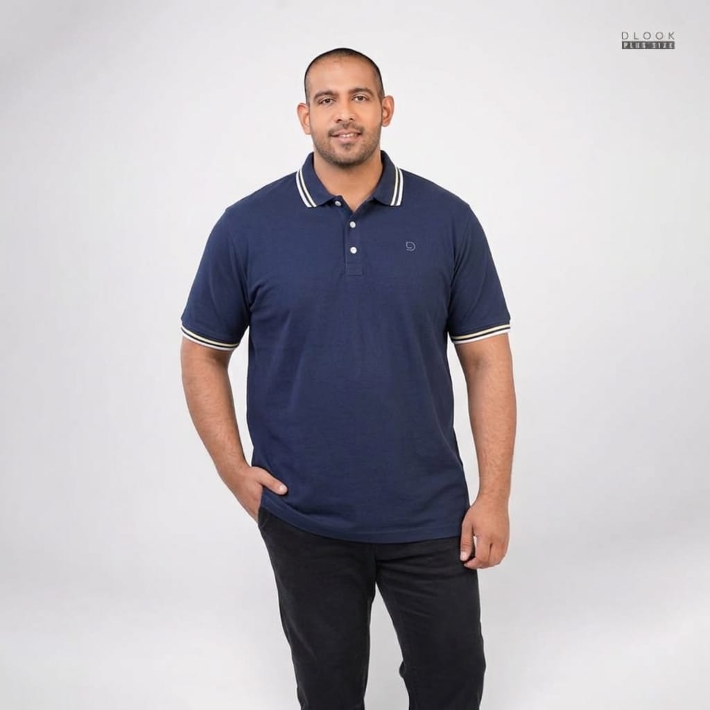 Premium Contrast Polo T Shirt-Navy Blue