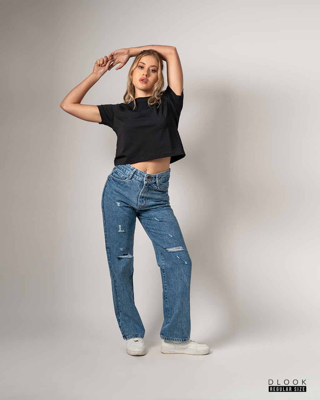 Distressed High-Waist Straight Jeans
