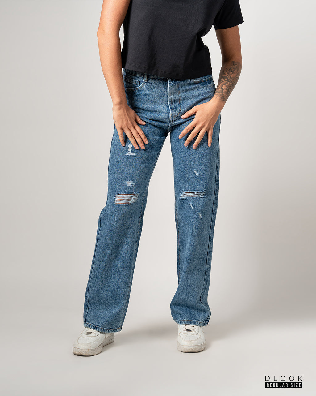 Distressed High-Waist Straight Jeans