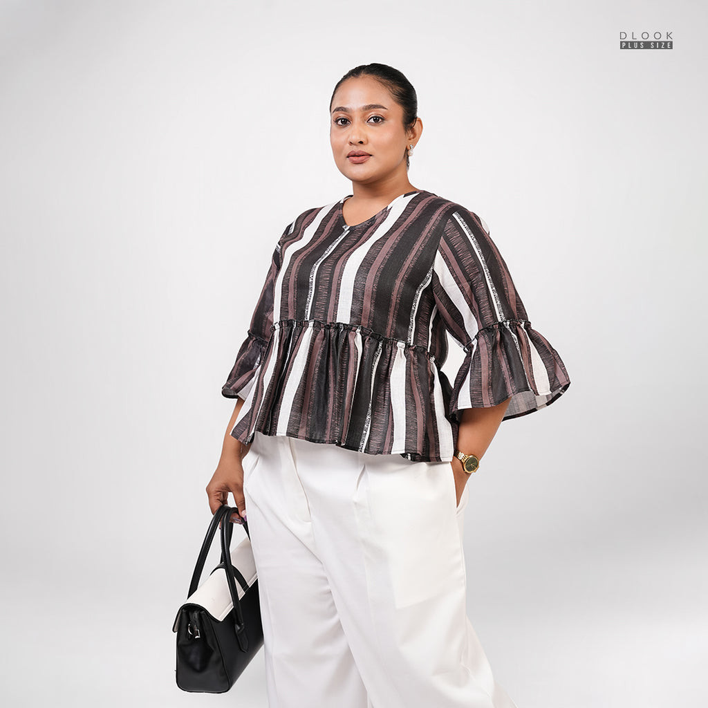 CLASSIC LINE PEPLUM TOP - BROWN