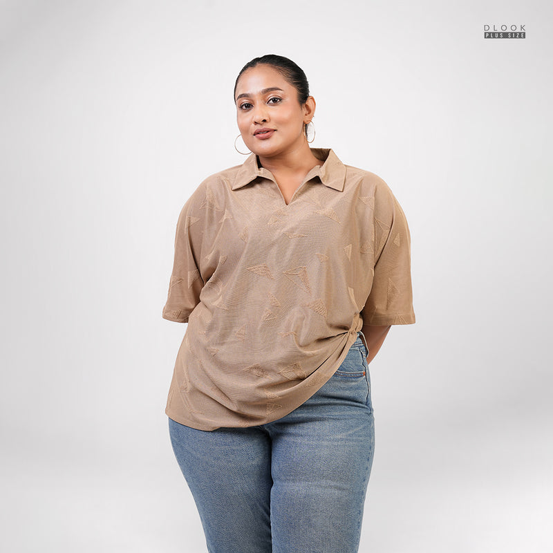 CASUAL COLLARED TOP - BROWN
