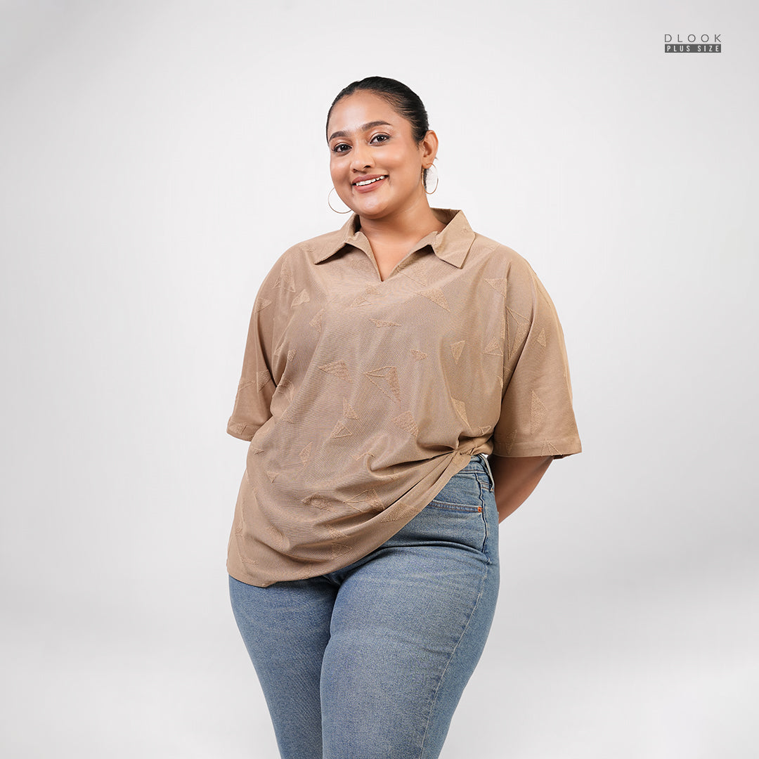 CASUAL COLLARED TOP - BROWN