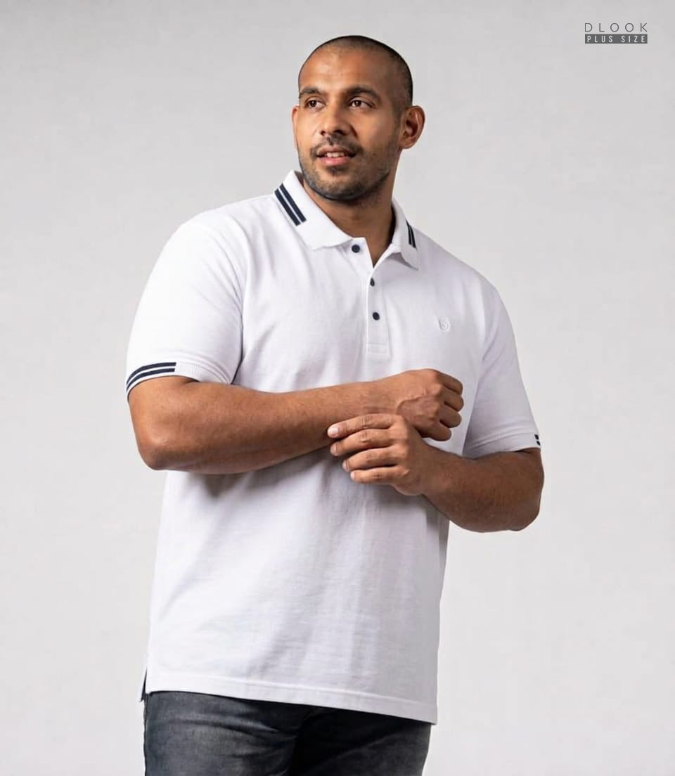 Premium Contrast Polo T Shirt-White