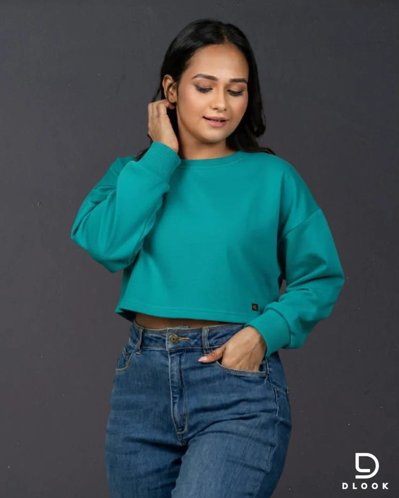 WOMEN'S LONG SLEEVE CROPTOP - GREEN
