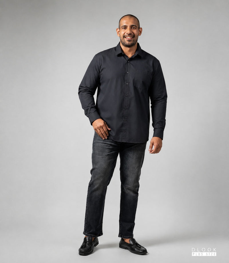 MEN LONG SLEEVE SHIRT- CHARCOAL BLACK