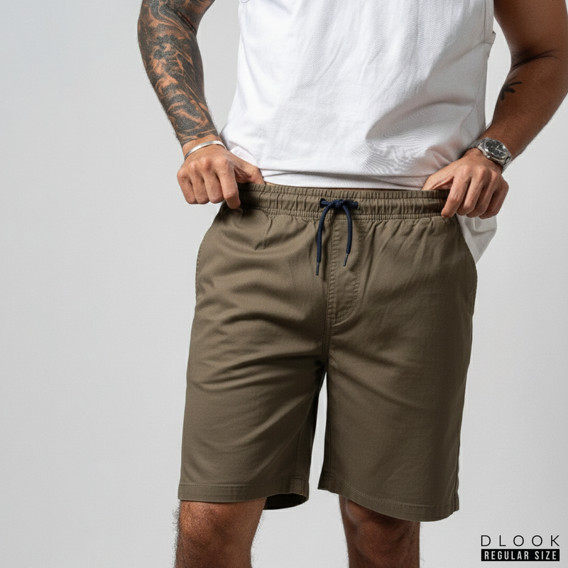 MEN'S CASUAL SHORT WITH DRAWCORD-GREENISH BROWN