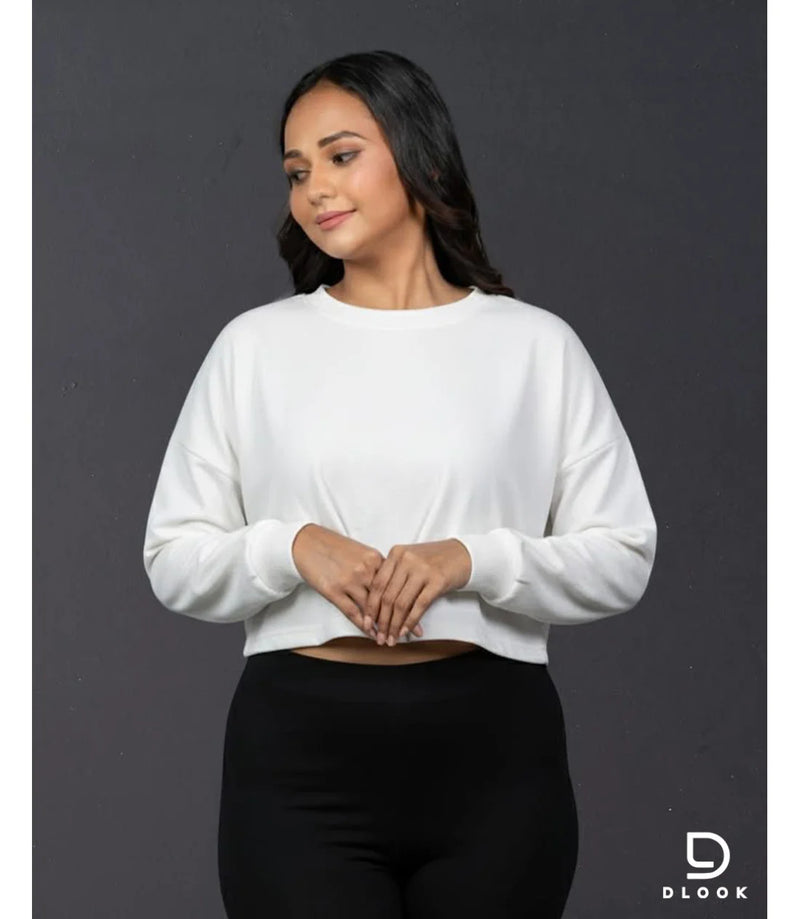 WOMEN'S LONG SLEEVE CROPTOP - WHITE