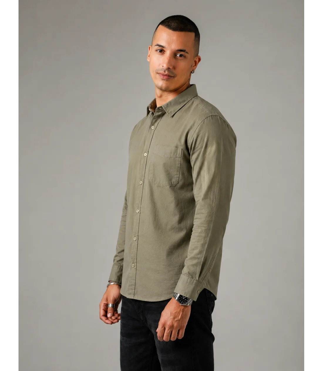 MEN'S LONG SLEEVE SHIRT - ARMY GREEN