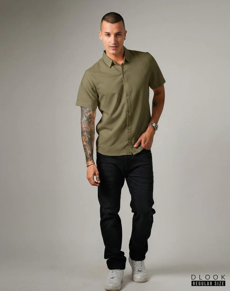 MEN'S SHORT SLEEVE SHIRT - DARK GREEN