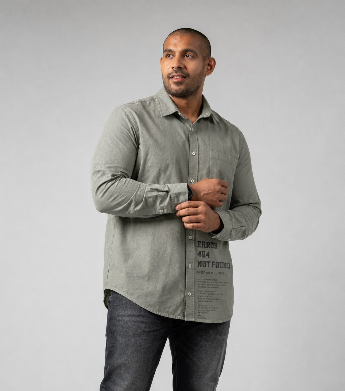 MEN'S LONG SLEEVE PRINTED SHIRT- GREEN