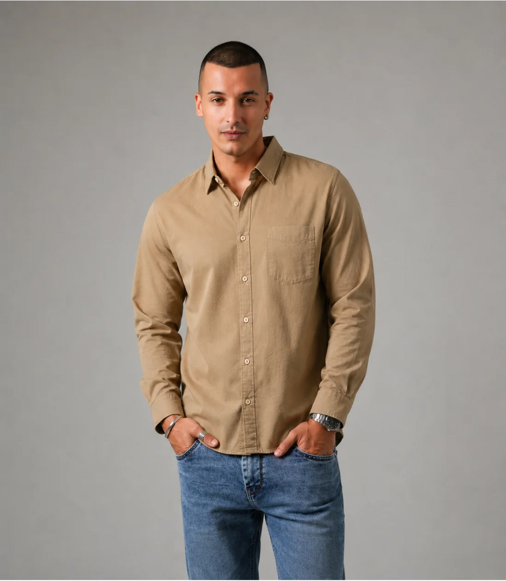 MEN'S LONG SLEEVE SHIRT - DARK BEIGE