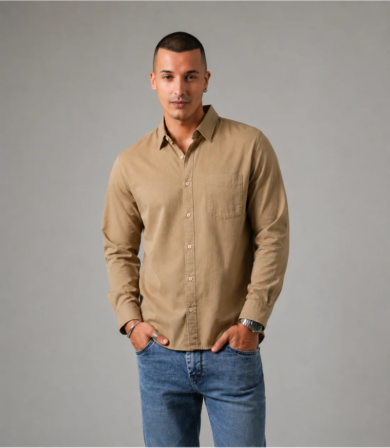 MEN'S LONG SLEEVE SHIRT - DARK BEIGE