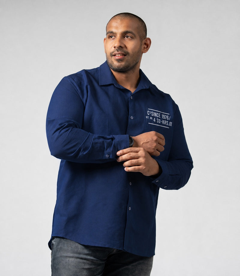 MEN'S LONG SLEEVE PRINTED SHIRT- DARK BLUE