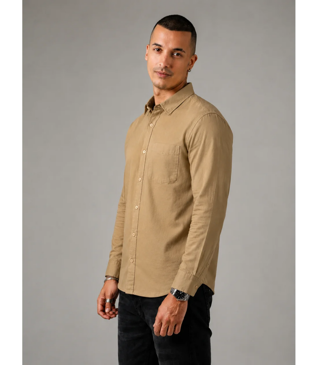 MEN'S LONG SLEEVE SHIRT - DARK BEIGE
