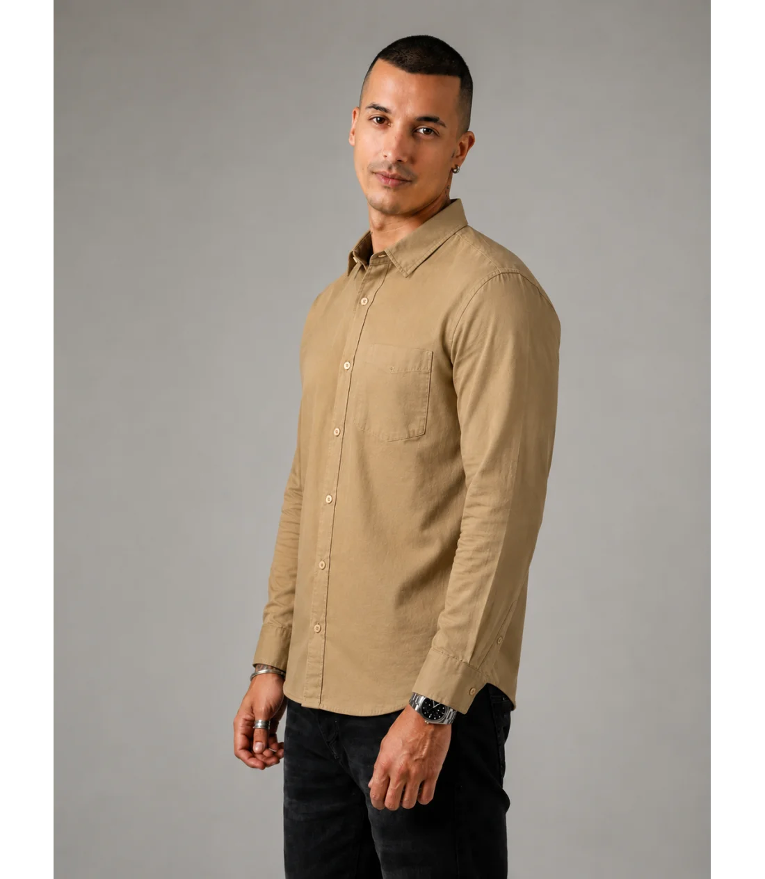 MEN'S LONG SLEEVE SHIRT - DARK BEIGE