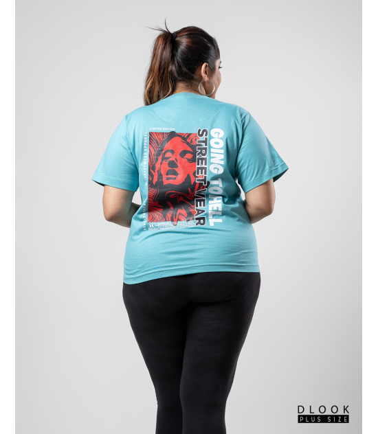 Ladies Plus Size Graphic T-shirt - L.Blue