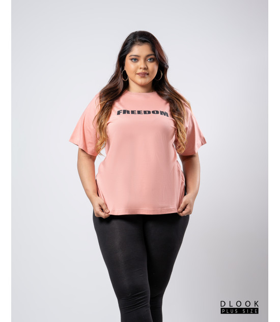 Ladies Plus Size Graphic T-shirt Peach 