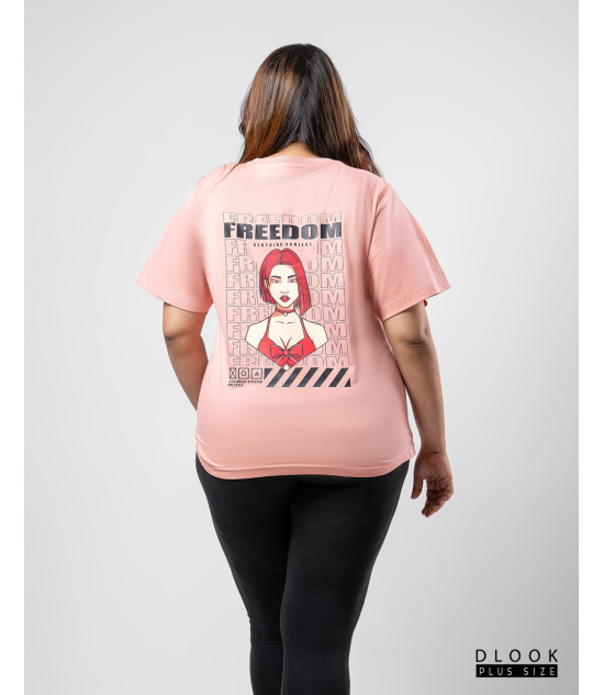 Ladies Plus Size Graphic T-shirt Peach 