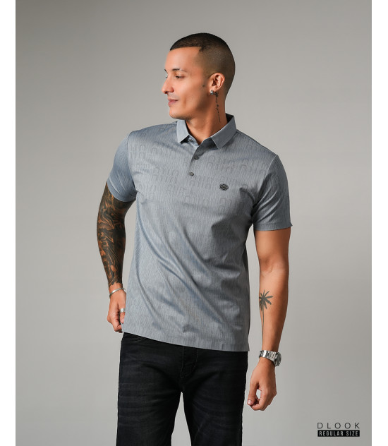 Printed Collar T-shirt Blue