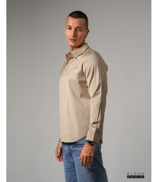 Long Sleeve Beige  Shirt with embroider logo