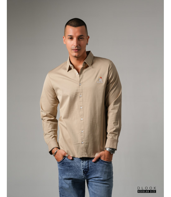 Long Sleeve Beige  Shirt with embroider logo