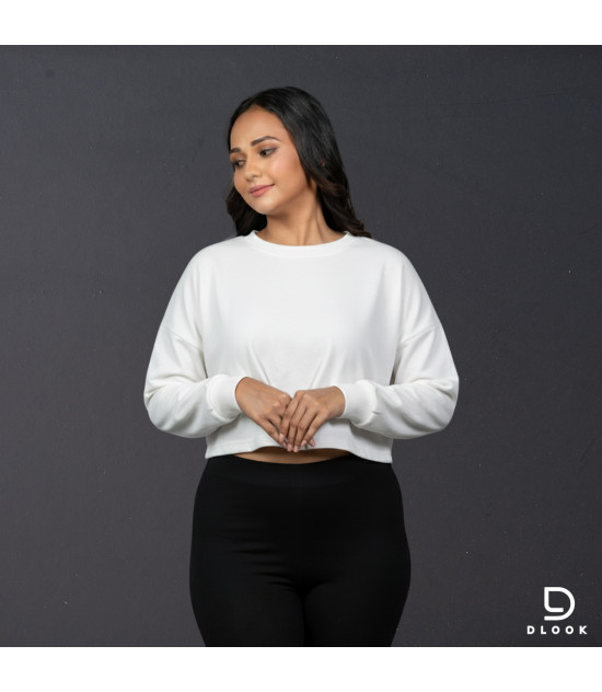 Long Sleeve Oversize Crop Top white